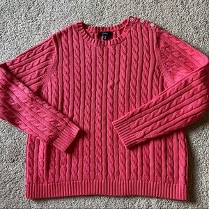 Land’s End Coral Cable Knit Crew Neck Cotton Sweater Size XL